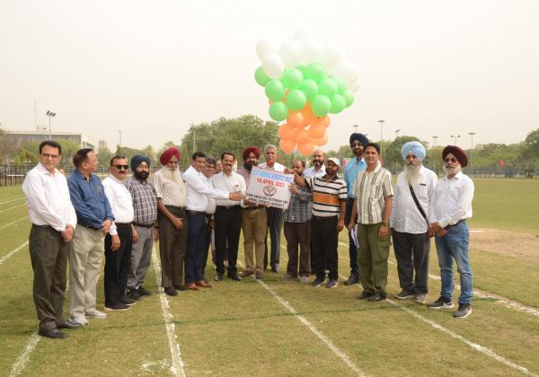 Dignitaries and Officers releasing a Balloons in The 15th Annual Athletic meet 18th April, 2023